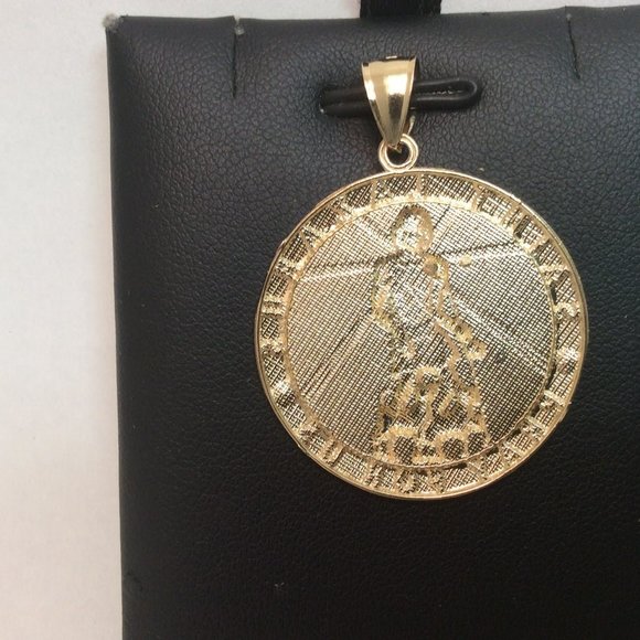 10K  YELLOW REAL SOLID GOLD MEDALLION PENDANT SAINT LAZARUS PRAY FOR US 4.30 GR - Picture 3 of 8